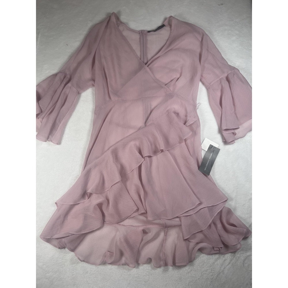 French Connection Dress Womens 12 Pink Chiffon Wrap Ruffle Hi Low Party Wedding
